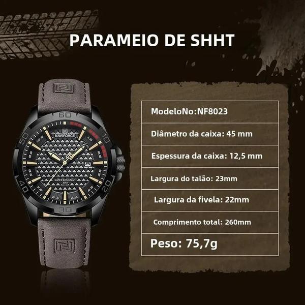 Imagem de Relógio Masculino Naviforce - Esportivo, Militar, Couro, À Prova D'Água e com Calendário