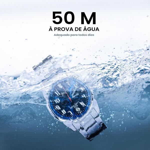 Imagem de Relogio Masculino Orient Analogico Aço Inoxidavel Prata Azul Casual Original Resistente a Agua 1 Ano de Garantia RO1154AD2SX