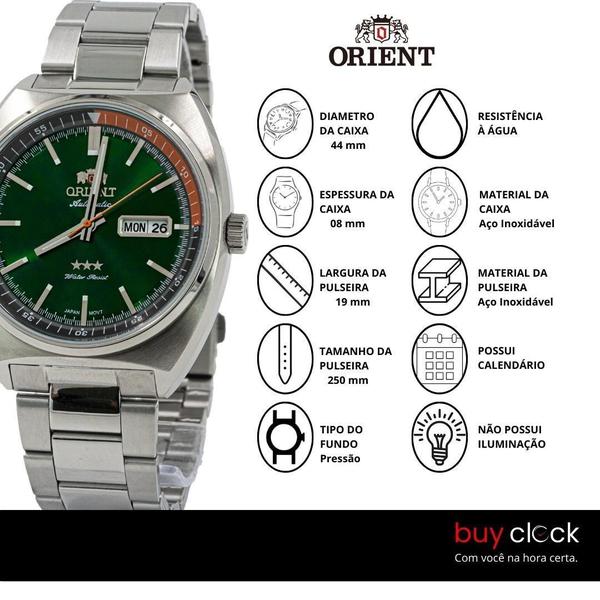 Imagem de Relógio Masculino Orient Automático Prata Verde Prova D'água Social Garantia 1 ano ROF49SS032E1SX