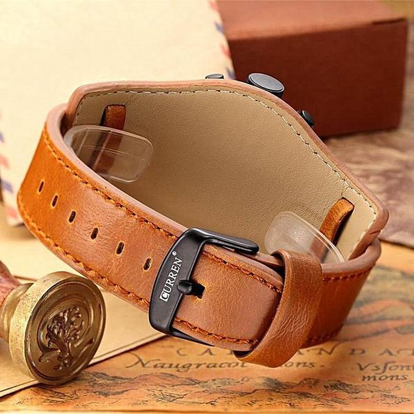 Imagem de Relógio Masculino Original Curren 8225 Caramelo Bracelete Couro