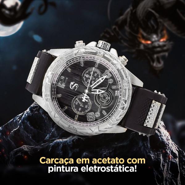 Imagem de Relogio masculino original grande aço inox prata pulseira preta estilo casual qualidade premium + caixa  presente