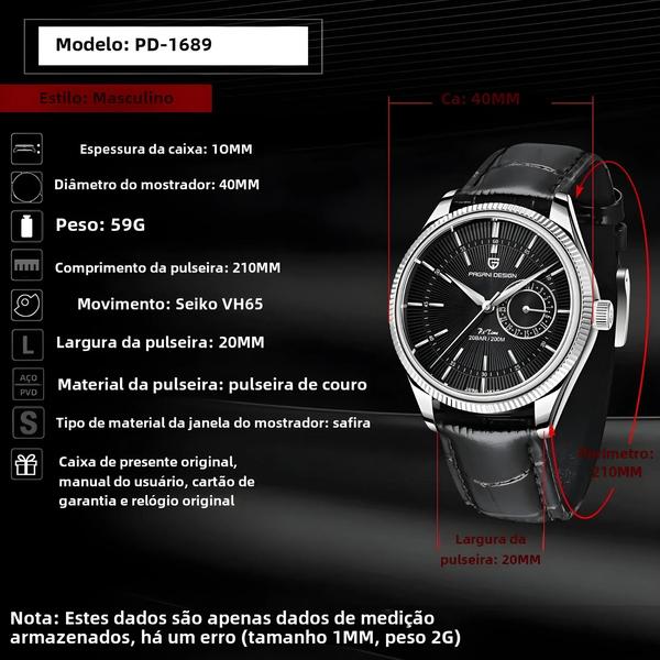 Imagem de Relógio Masculino Pagani Design - Quartzo, 40mm, À Prova D'Água e Cristal de Safira