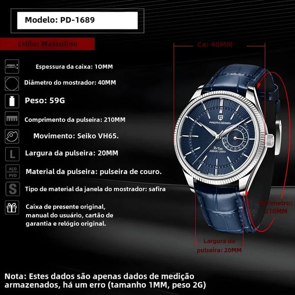 Imagem de Relógio Masculino Pagani Design - Quartzo, À Prova D'Água (200m), Cristal de Safira