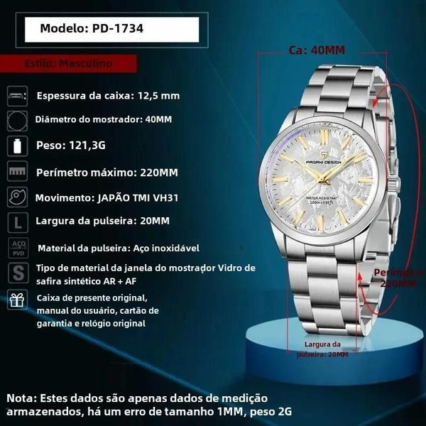 Imagem de Relógio Masculino Pagani Design - Quartzo, Luxo, 40mm, Cristal de Safira, Aço Inoxidável 316L, 100m