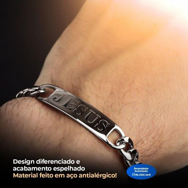 Relogio Masculino Prata Aço Inoxidavel + Pulseira Pai Nosso - Orizom Imagem de Relogio Masculino Prata Aço Inoxidavel + Pulseira Pai Nosso