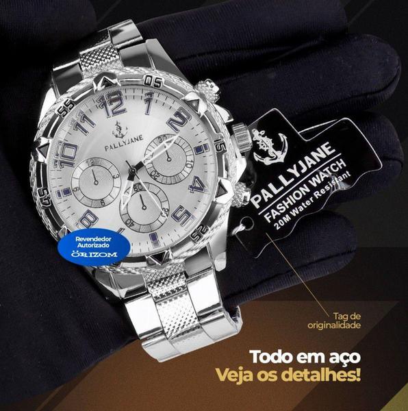 Imagem de Relógio Masculino Prata prova agua Pulseira resistente RSA90 - PallyJane