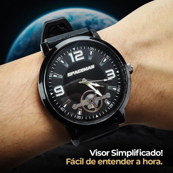 Imagem de Relogio masculino preto aço inox + caixa casual ajustavel pingente cruz silicone cordao presente