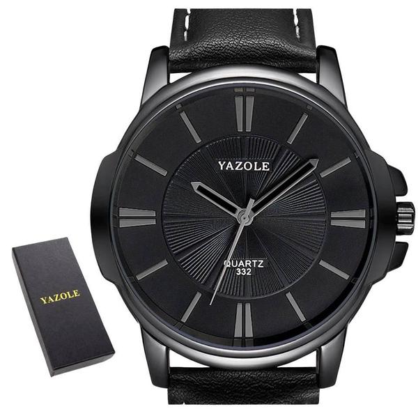 Imagem de Relógio Masculino Preto Yazole 332 Couro + Estojo