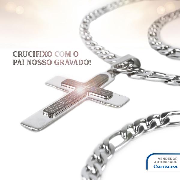 Imagem de relogio masculino prova dagua aço inox + corrente cruz robusto grande mostrador preto religioso