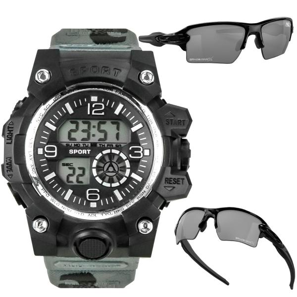 Imagem de Relogio masculino prova dagua digital + oculos sol + caixa camuflado presente original silicone