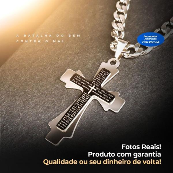 Imagem de Relógio Masculino Pulseira Ajustável + Kit Corrente Banhado a Ouro e Cruz + Pulseira