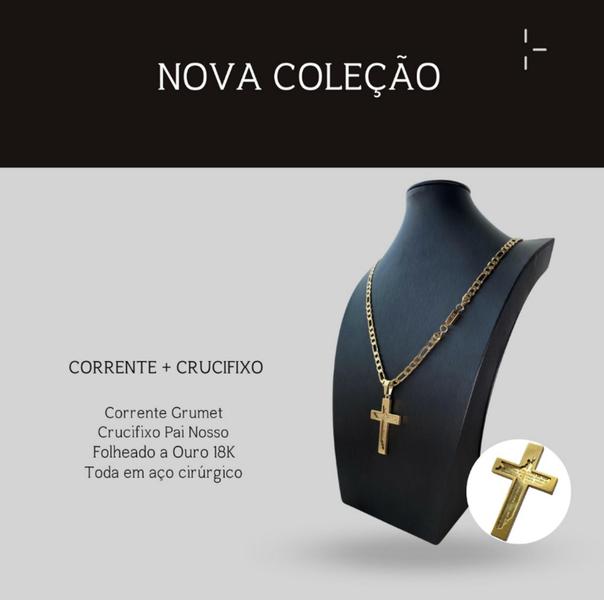 Imagem de Relógio Masculino Quartz A Prova D água Analógico Moda Dourado + Kit Corrente e Cordão