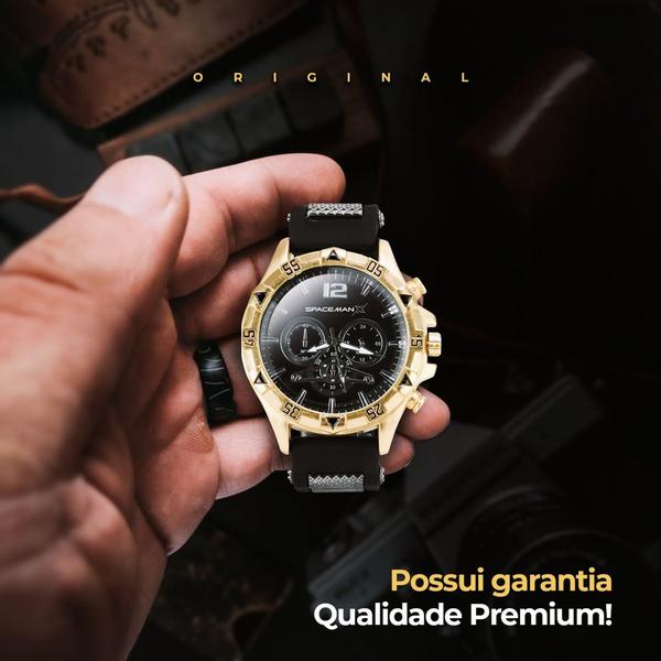 Imagem de Relogio Masculino Quartzo Premium  Analógico Original + Kit Pulseira Cordão Cruz + Pulseira