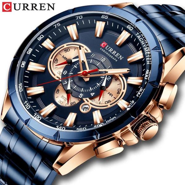 Imagem de Relógio Masculino Quartzo Pulseira Aço Curren 8363 Azul