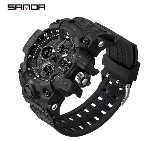 Imagem de Relógio Masculino Sanda 6030 Militar Shock Tático Original Preto/branco