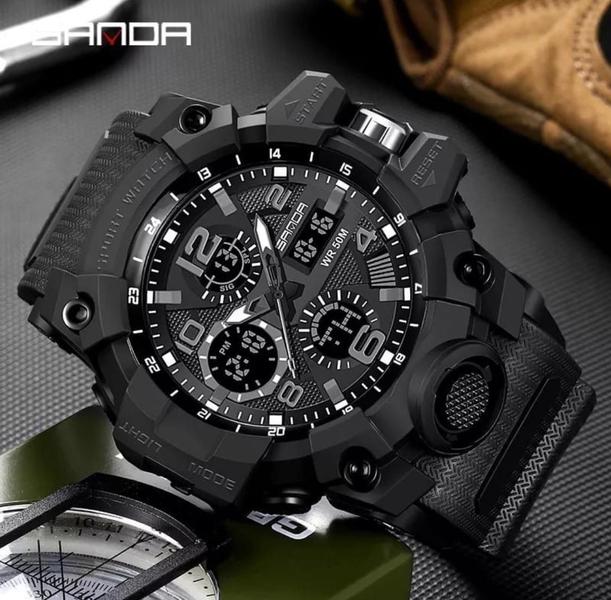 Imagem de Relógio Masculino Sanda 6030 Militar Shock Tático Original Preto/branco