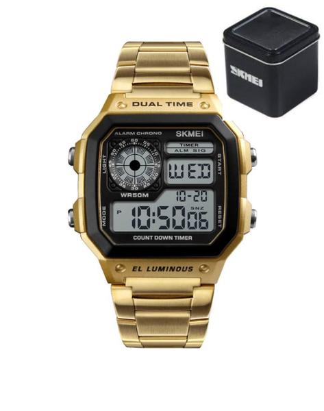 Imagem de Relógio Masculino Skmei 1335 Dourado Pulseira Em Aço Digital