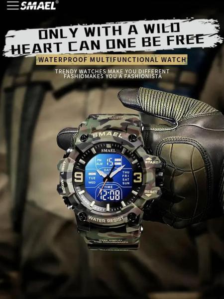 Relógio Masculino Smael 8049 Verde Camuflado Imagem de Relógio Masculino Smael 8049 Verde Camuflado
