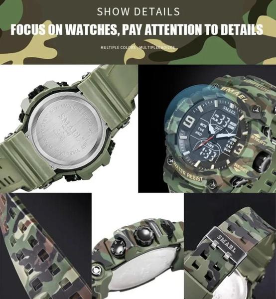 Relógio Masculino Smael 8049 Verde Camuflado Imagem de Relógio Masculino Smael 8049 Verde Camuflado