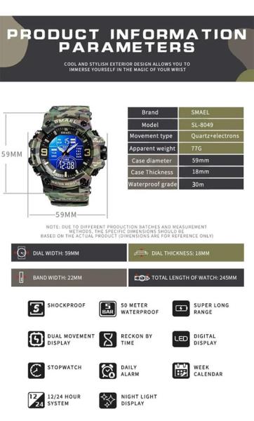 Relógio Masculino Smael 8049 Verde Camuflado Imagem de Relógio Masculino Smael 8049 Verde Camuflado