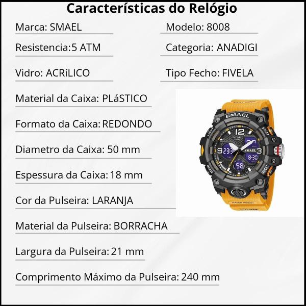 Imagem de Relógio Masculino Smael AnaDigi 8008 Laranja e Preto