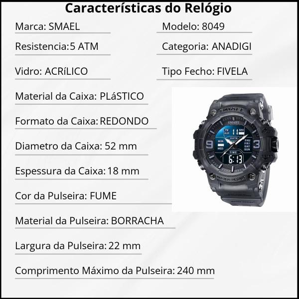 Imagem de Relógio Masculino Smael AnaDigi 8049 Preto