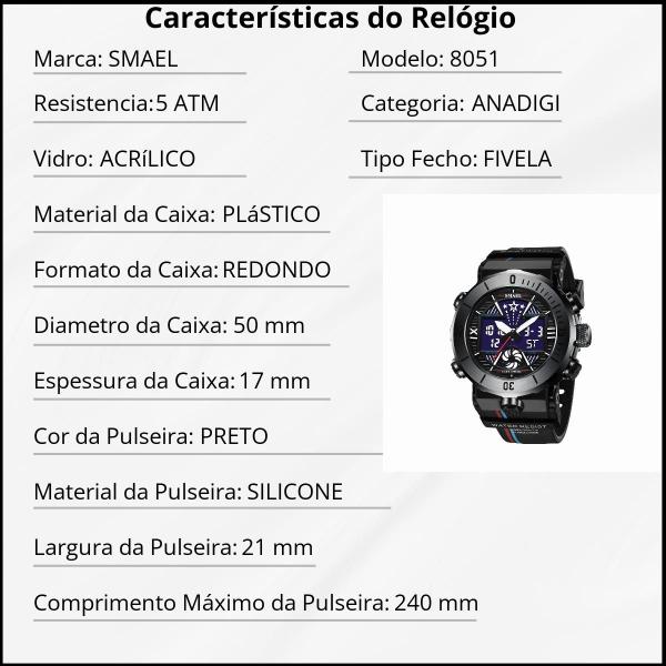 Imagem de Relógio Masculino Smael AnaDigi 8051 Preto