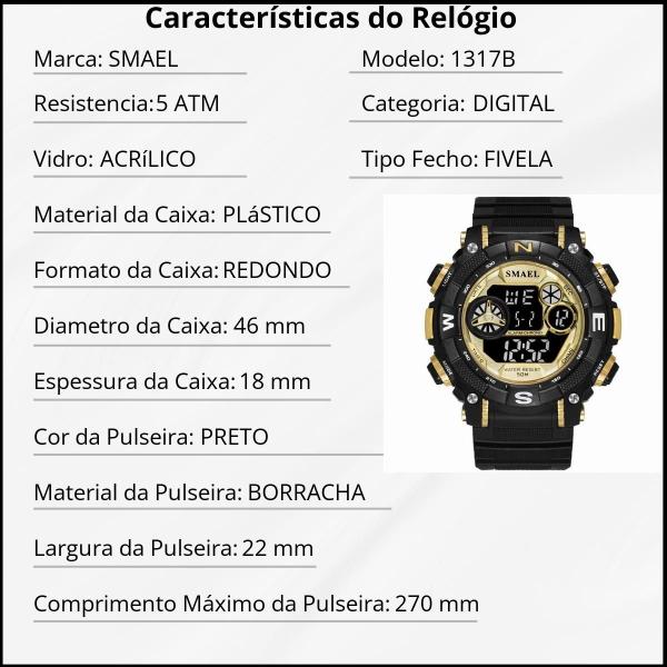 Imagem de Relógio Masculino Smael Digital 1317B Preto e Dourado