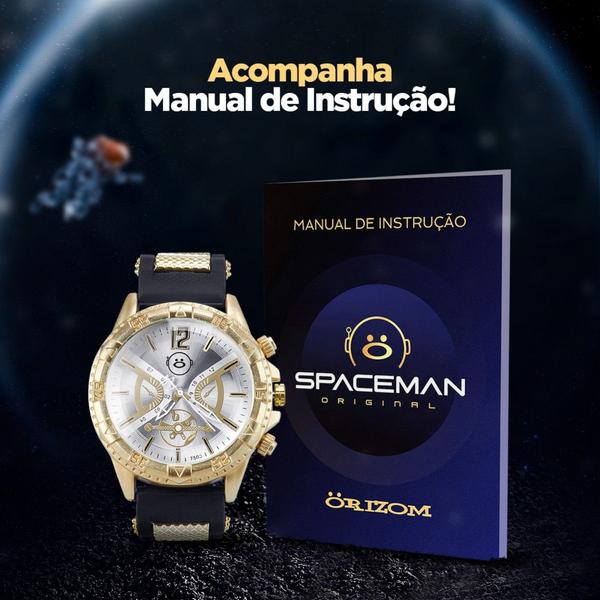 Imagem de Relógio Masculino Spaceman analogico dourado + copo