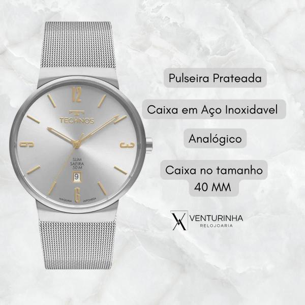 Imagem de Relógio Masculino Technos Classic Slim Safira Prata GM12AE