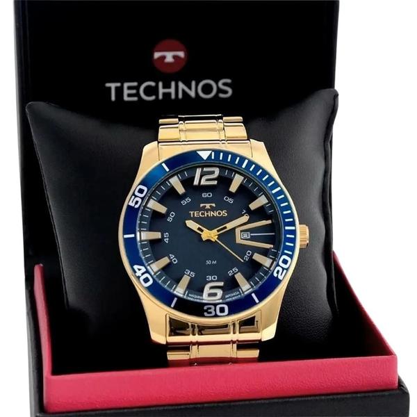 Imagem de Relógio Masculino Technos Executivo Moderno Confortável Original Pulseira de Aço Inoxidável Dourado 2115LAJS/4A