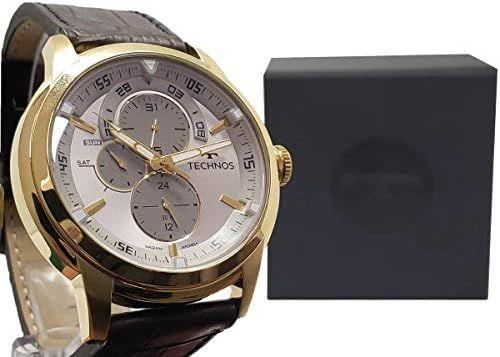 Imagem de Relógio Masculino Technos Grandtech Dourado Couro 50m