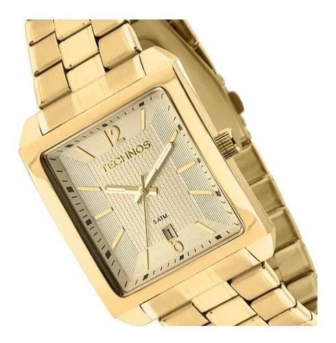 Imagem de Relógio Masculino Technos Steel Retrô Dourado Modelo Quadrado Analógico Original Resistente a Agua 2115KOB/1D