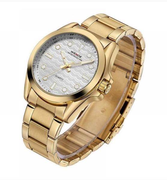 Imagem de Relógio masculino weide 802 social dourado branco analógico casual wh-802