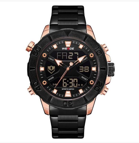 Imagem de Relógio masculino weide 8503 anadigi preto rose analógico e digital inox casual