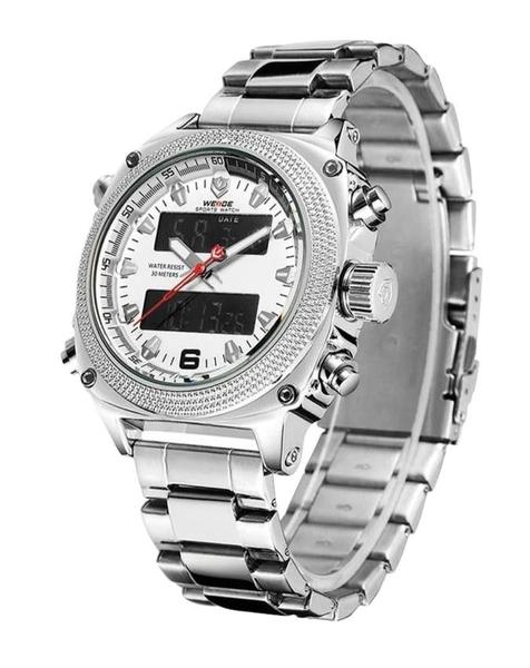 Imagem de Relógio Masculino Weide Anadigi WH7302B Prata Com Branco