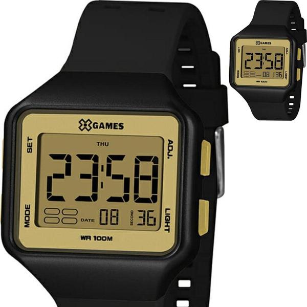 Imagem de Relógio Masculino X Games Digital Quadrado Preto Detalhes Dourado XLPPD039