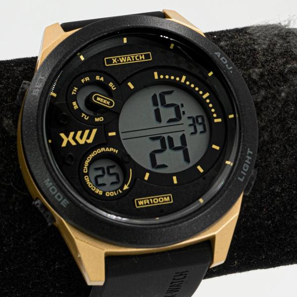 Imagem de Relógio Masculino X-Watch Dourado Preto Silicone Original Prova D'água Garantia 1 ano