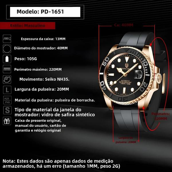 Imagem de Relógio Mecânico Automático Pagani Design 40mm - Luxo para Homens - Vidro de Safira à Prova D'água