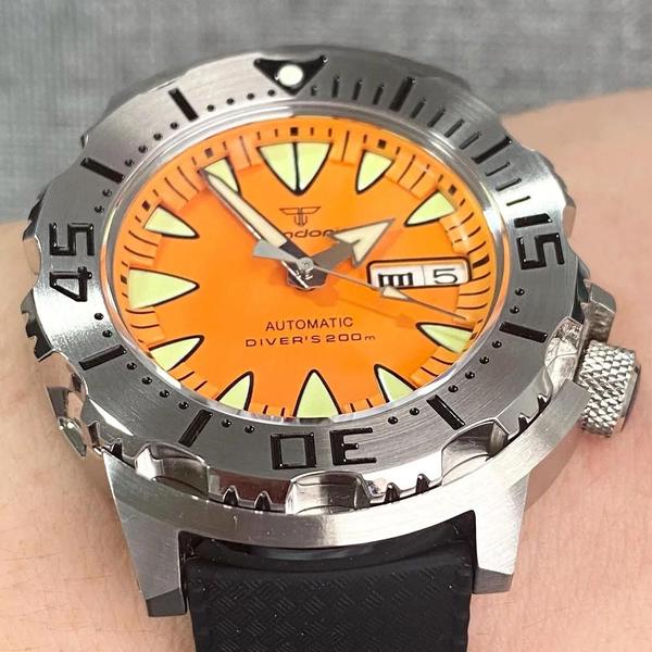 Imagem de Relógio Mergulhador Automático Masculino 42mm - Mostrador Laranja Luminoso 200m