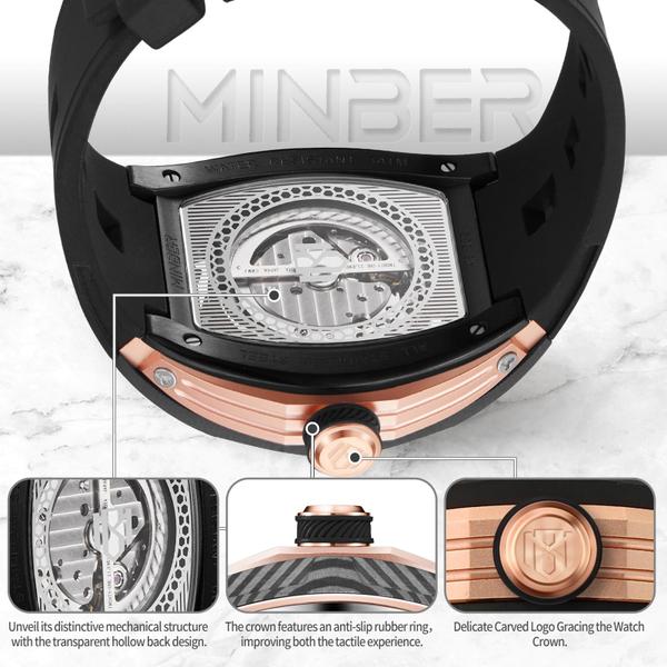 Imagem de Relógio MINBER Skeleton Automatic Self Winding 43 mm dourado masculino