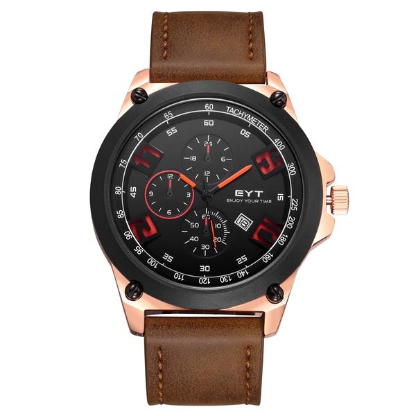 Imagem de Relógio mod d6838g caixa ouro rosa, bezel preto, mostrador preto, pulseira marrom claro