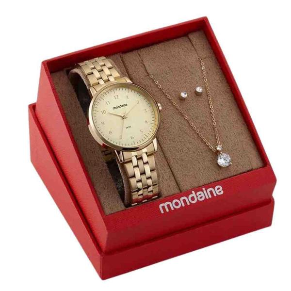 Imagem de Relógio Mondaine Dourado Feminino 32596LPMKDE1K1 Kit