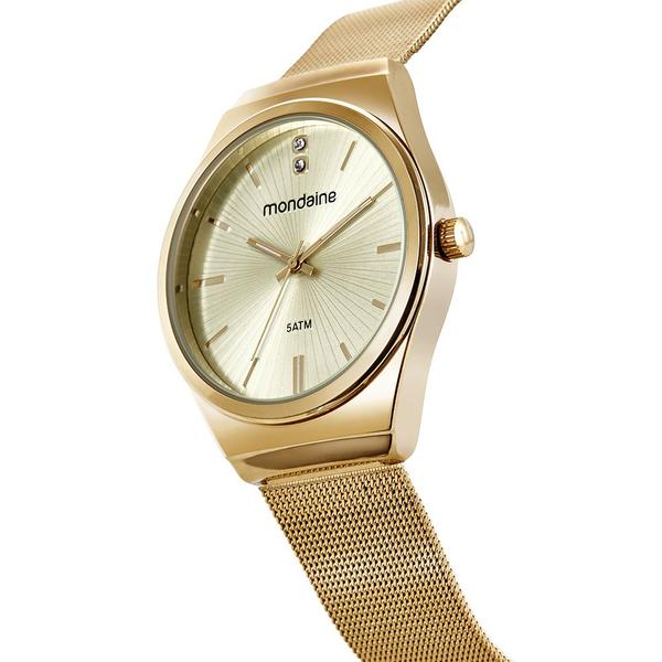 Imagem de Relogio Mondaine Feminino dourado grande pulseira esteira de aço 32582LPMVDE1