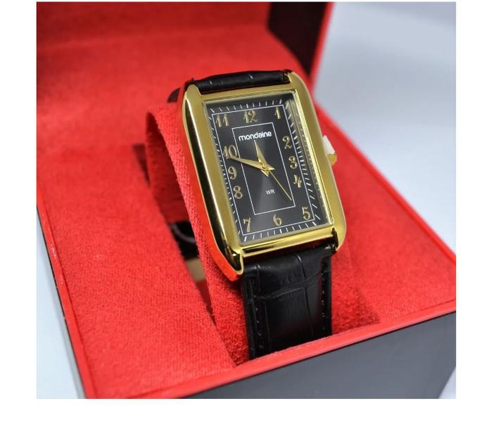 Imagem de Relogio mondaine quadrado dourado couro preto numeros 83471gpmvdh1