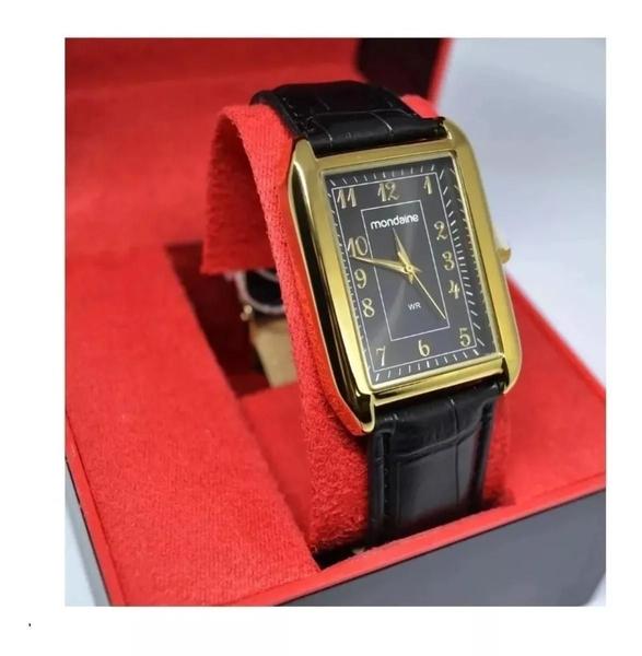 Imagem de Relogio mondaine quadrado masculino couro preto numeros 99547gpmvdh1