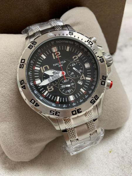 Relogio Nautica N20503G Prata Fundo Preto Cronografo Aco Relogio Masculino Magazine Ofertaesperta