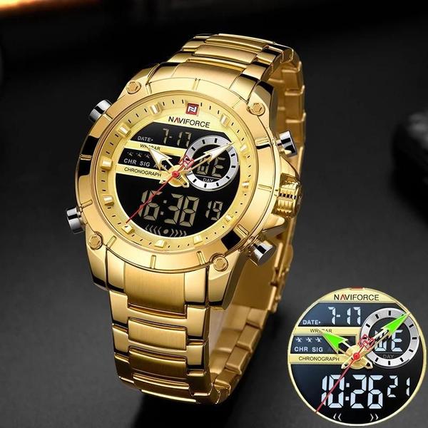 Imagem de Relogio Naviforce 9163 Dourado Masculino Digital E Analogico