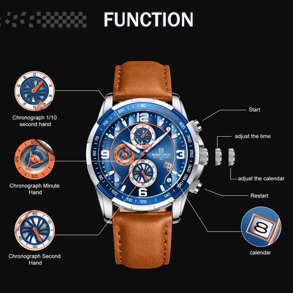 Imagem de Relógio NAVIFORCE Sport Analog Quartz Chronograph Leather Masculino