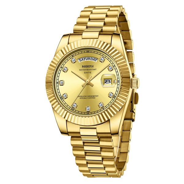 Imagem de Relógio NIBOSI B03-All Gold Analog Quartz Stainless Steel Masculino